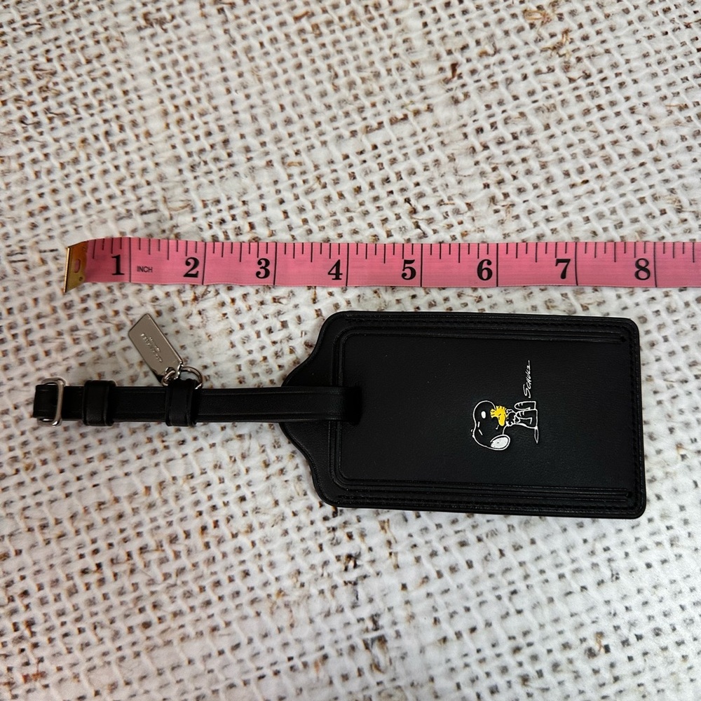 Coach Peanuts Snoopy Woodstock hug black leather luggage tag with silver hw - Picture 7 of 8
